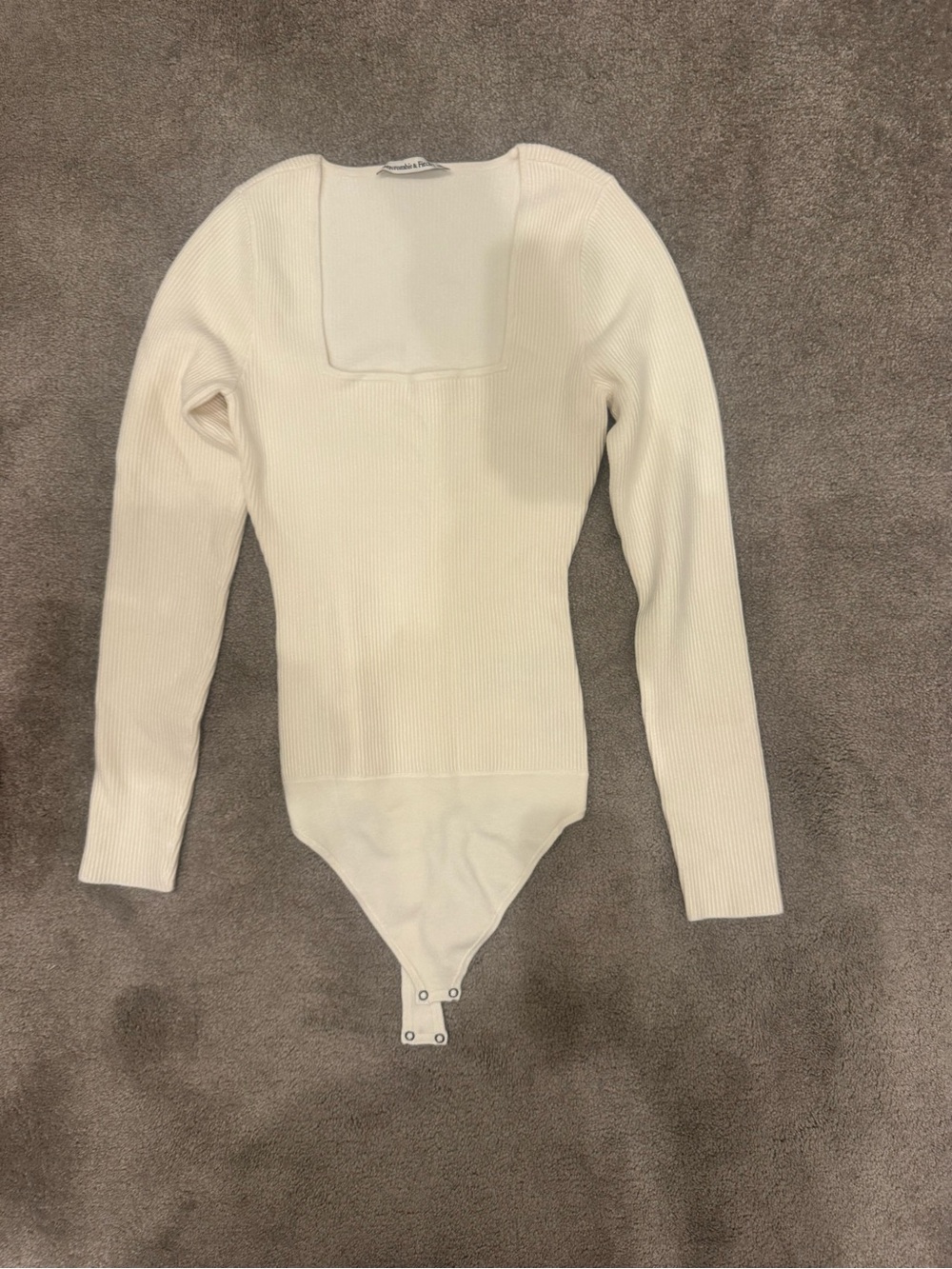 Abercrombie & Fitch Ribbed Square-Neck Long-Sleeve Bodysuit - Cream
